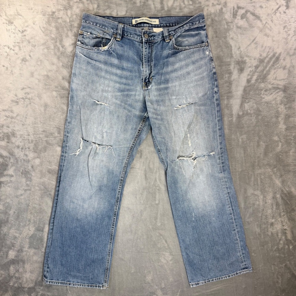 Vintage‎ GAP Loose Straight Fit Jeans Men's Size 34x30 Blue Distressed Denim